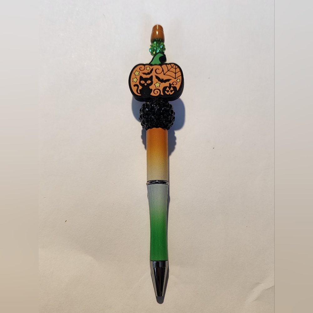 Halloween Beaded Pen Pumpkin Black Cat Gradient Green and Orange Pen‎